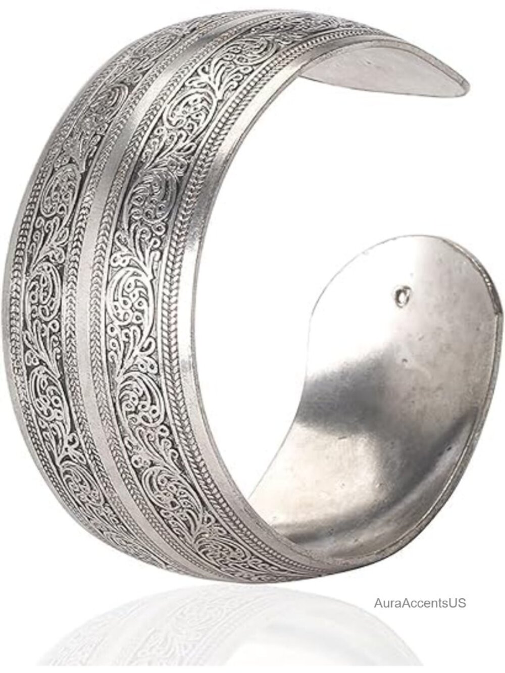 Tibetan Silver Carved Spiral Flower Open Cuff Bracelet Adjustable Wide Band